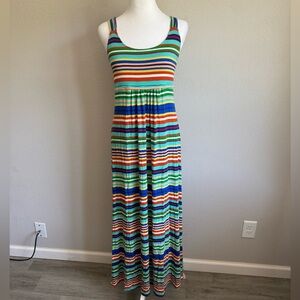 Calvin Klein Blue Orange Multi Stripe Strappy Racerback Maxi Sundress Womens 8